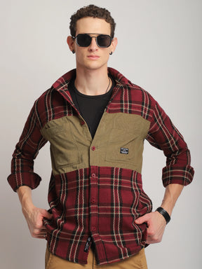 Brunswick Hues Corduroy Check Wine Full Sleeve Shirt