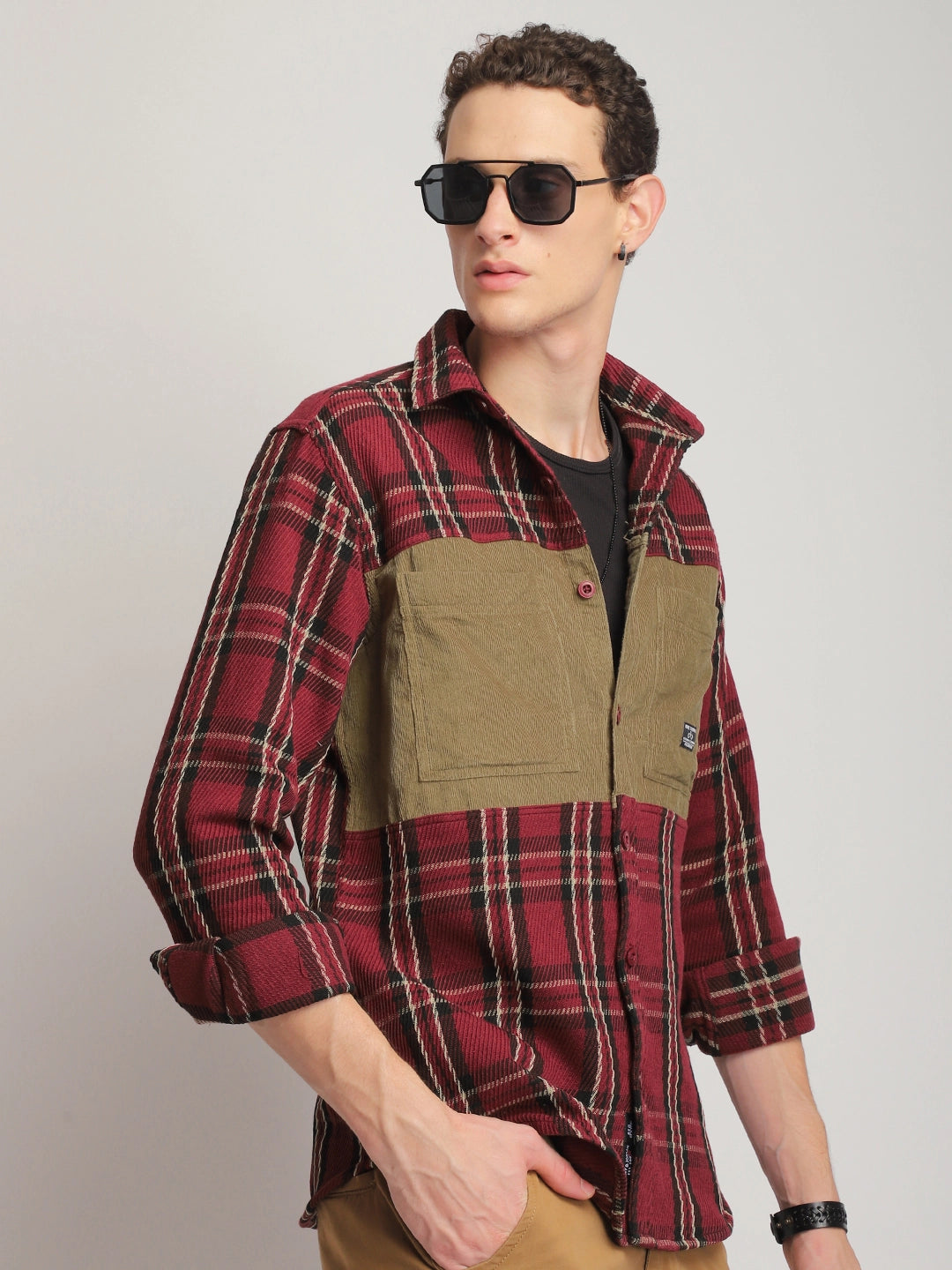 Brunswick Hues Corduroy Check Wine Full Sleeve Shirt