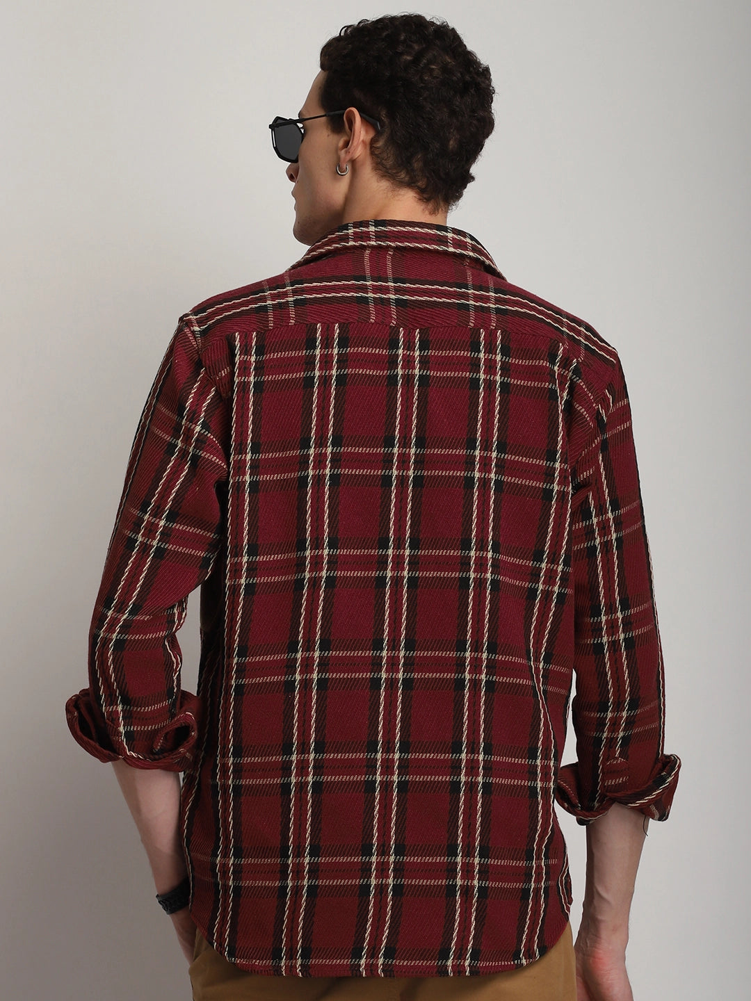 Brunswick Hues Corduroy Check Wine Full Sleeve Shirt