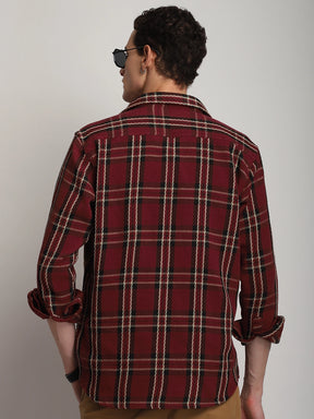 Brunswick Hues Corduroy Check Wine Full Sleeve Shirt