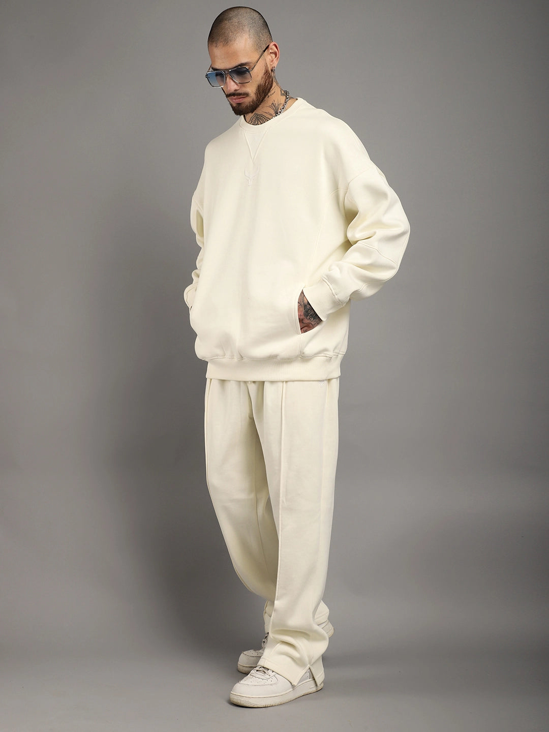 White Fleece Tracksuit Men