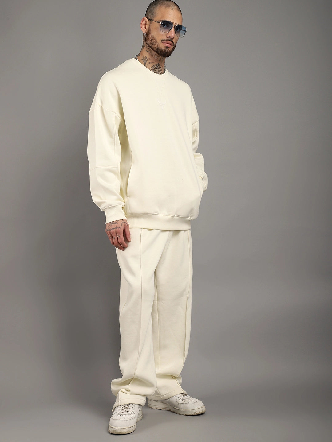 White Fleece Tracksuit Men