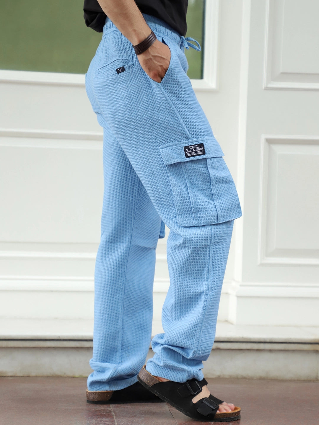 Tavrix Sky Blue Baggy Fit Textured Trousers