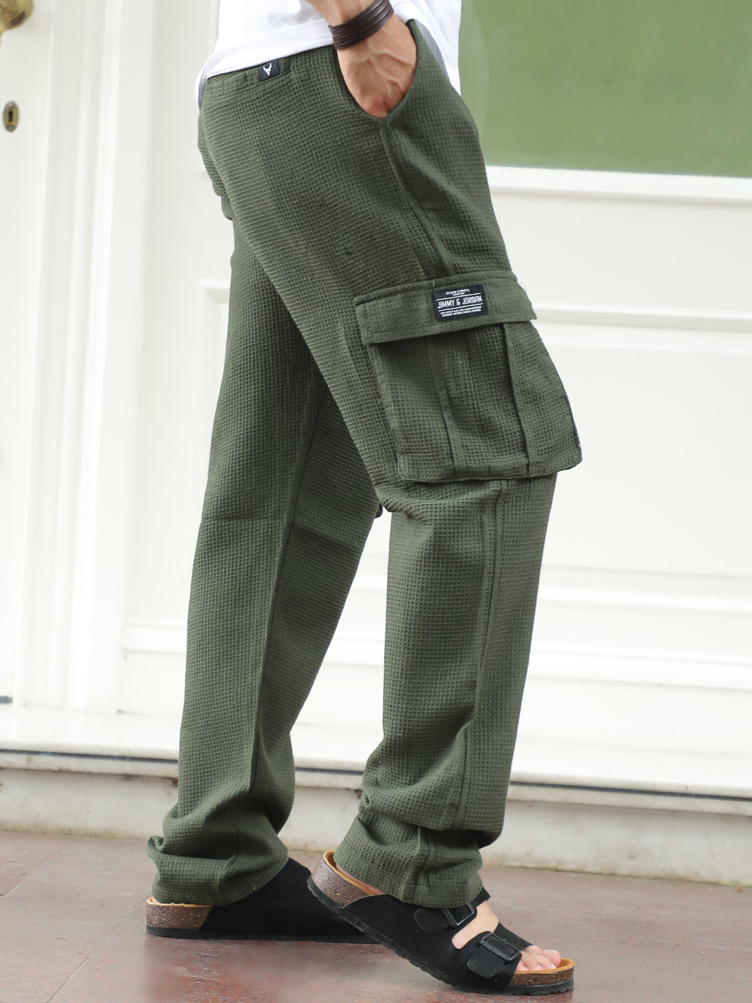 Tavrix Olive Green Baggy Fit Textured Trousers