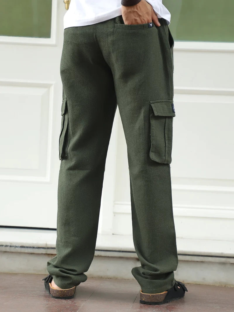 Tavrix Olive Green Baggy Fit Textured Trousers