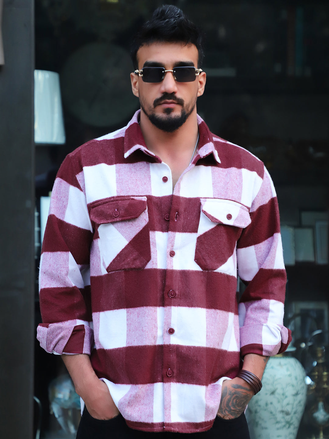 Frame Theory Maroon Check Full Sleeve Shirt