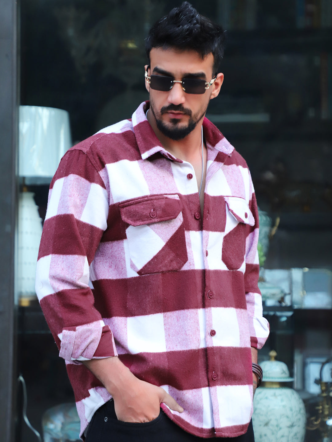 Frame Theory Maroon Check Shirt