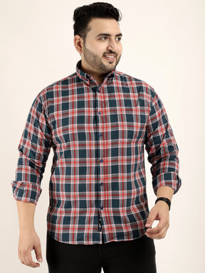 Louis Navy Check Full Sleeve Plus Size Shirt