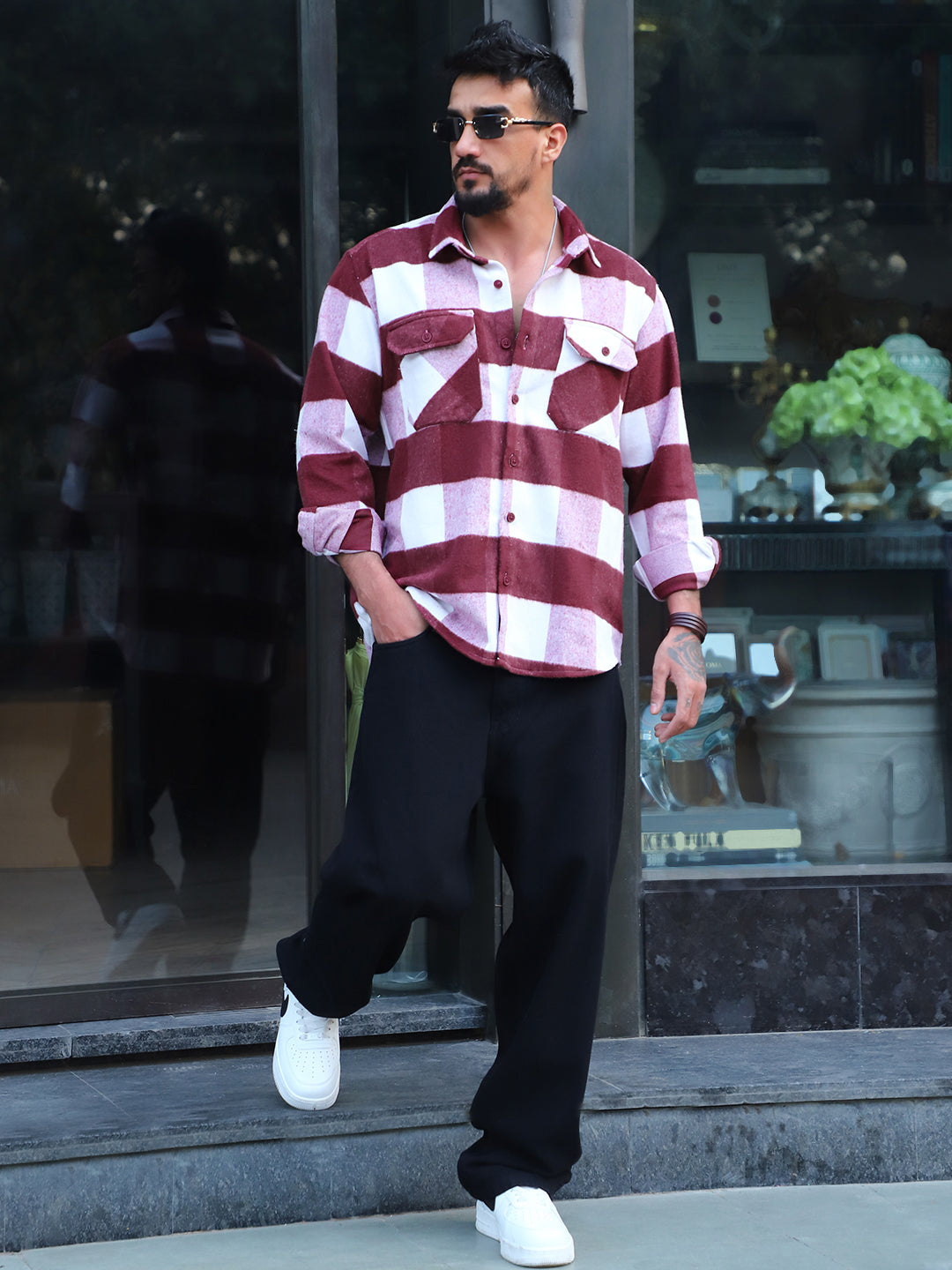 Frame Theory Maroon Check Shirt