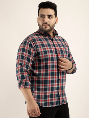 Louis Navy Check Full Sleeve Plus Size Shirt