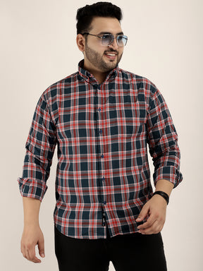 Louis Navy Check Full Sleeve Plus Size Shirt