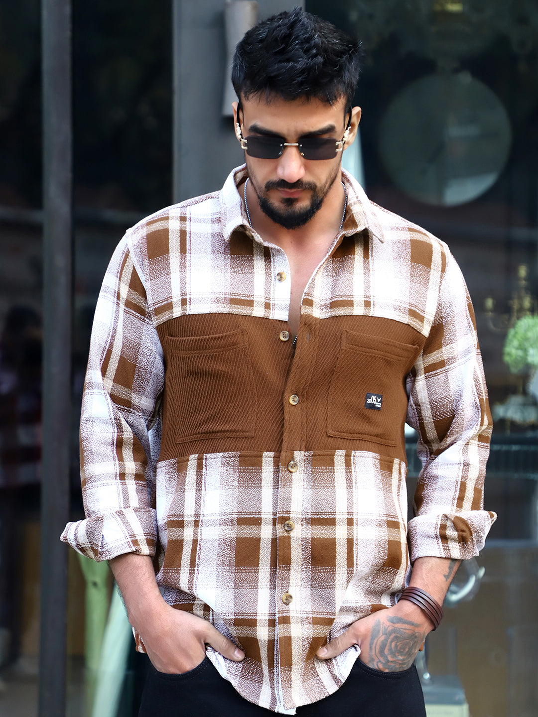 Thunderbird Caramel Brown Check Full Sleeve Shirt