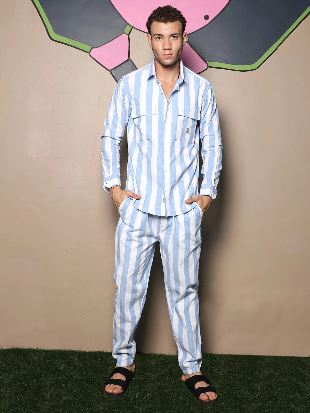 Solmera Sky Blue Cotton Stripe Co Ord Set