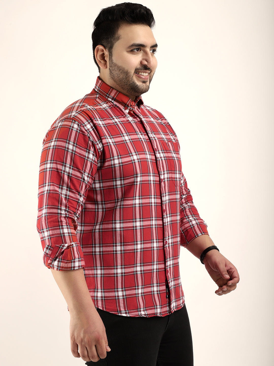 Louis Red Check Full Sleeve Plus Size Shirt