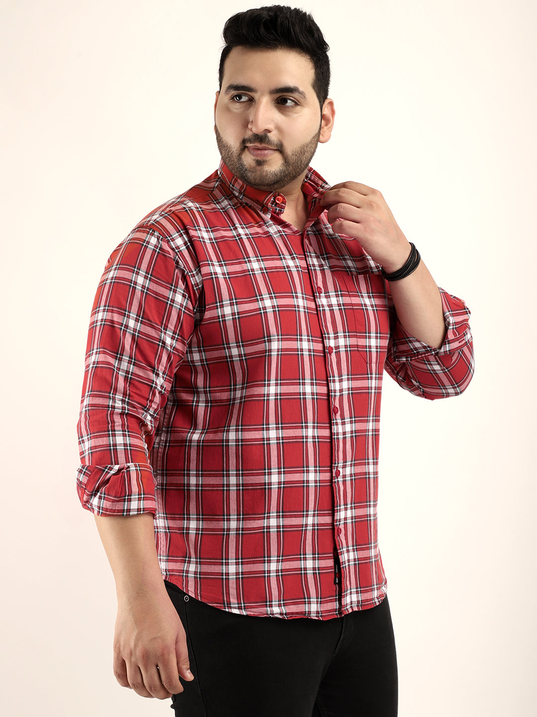 Louis Red Check Full Sleeve Plus Size Shirt