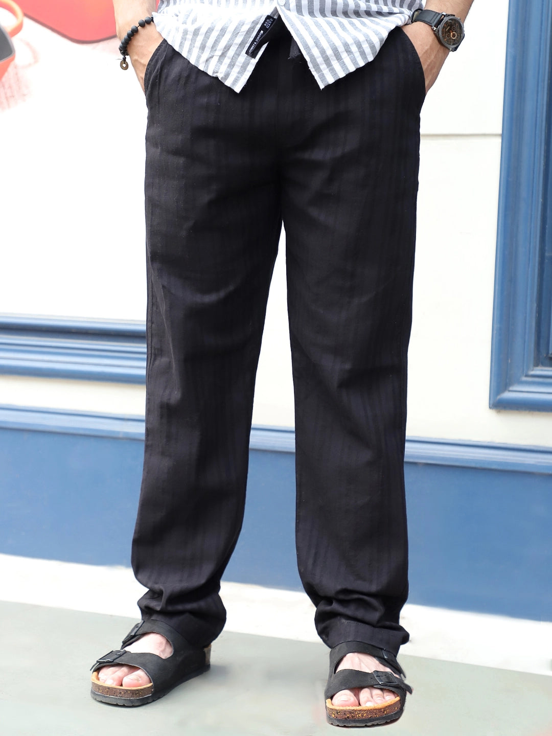 Gladiator Black Baggy Fit Linen Trouser