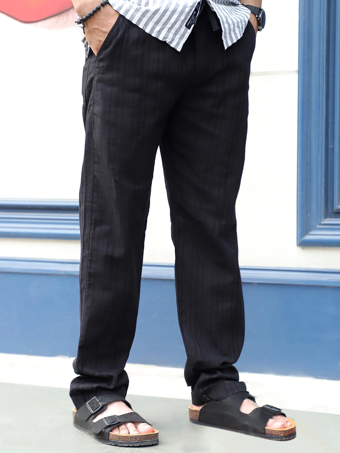 Gladiator Black Baggy Fit Linen Trouser