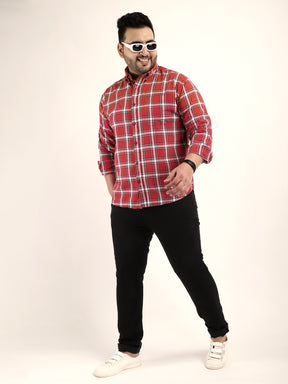 Louis Red Check Full Sleeve Plus Size Shirt