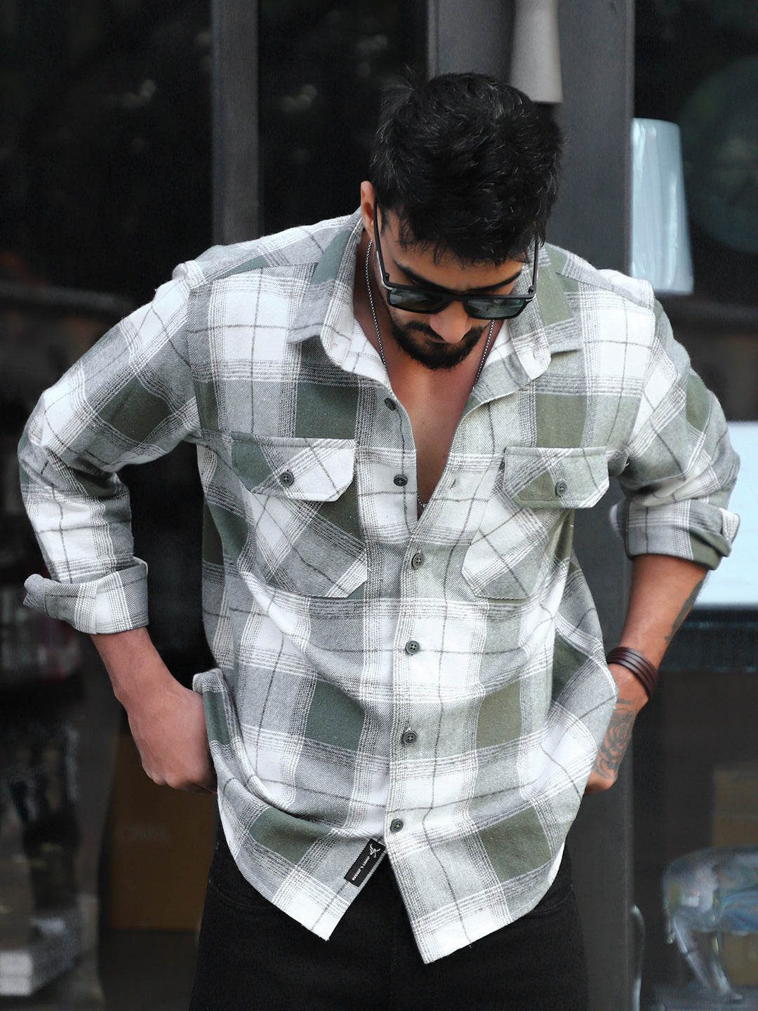 Daytona Olive Check Full Sleeve Shirt