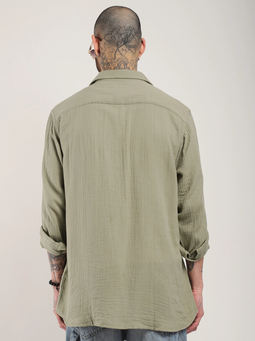 Eton Drift Double Clothe Khaki Full Sleeve Shirt