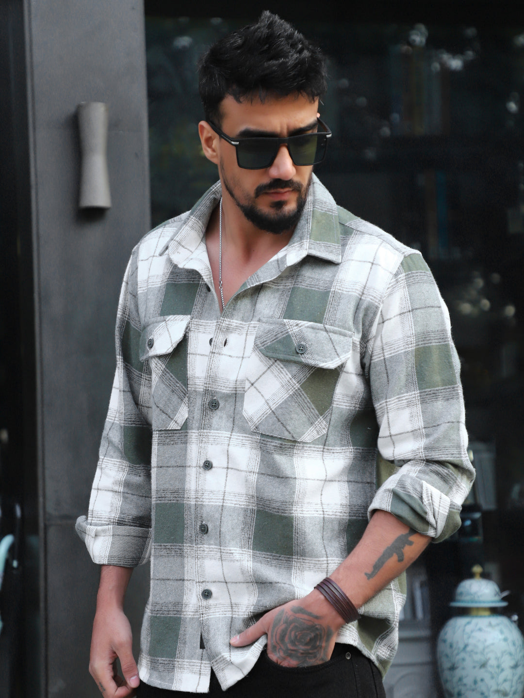 Daytona Olive Check Full Sleeve Shirt