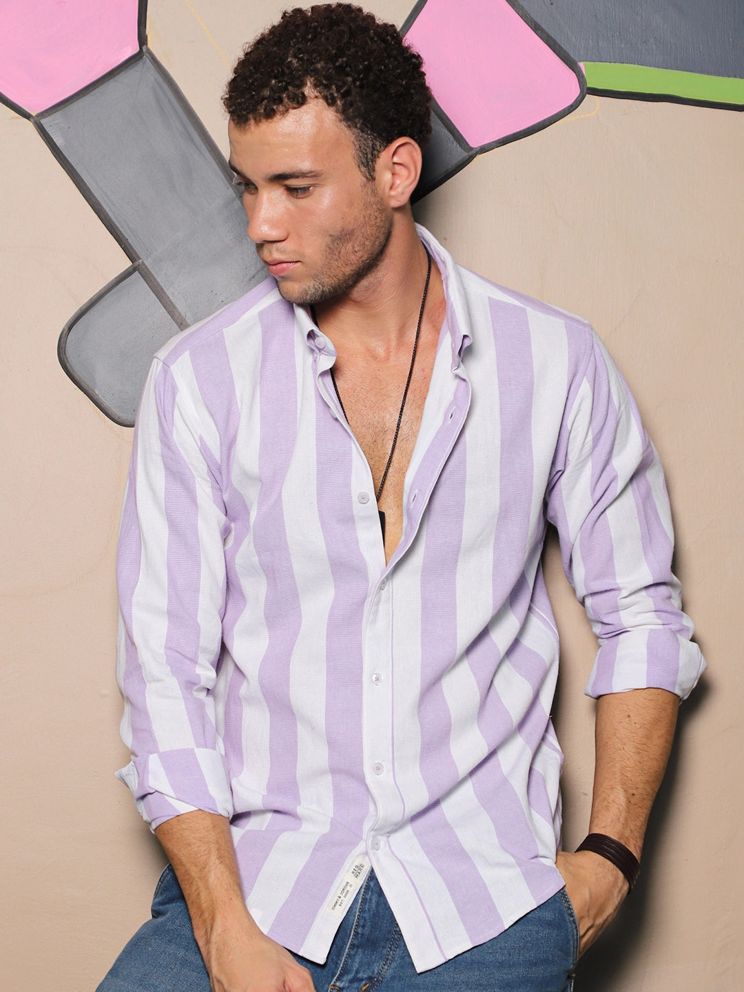 Oaken Espresso Lavender Stripe Linen Shirt