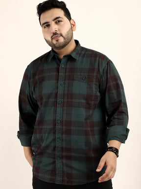 Mini Check Teal Full Sleeve Plus Size Shirt