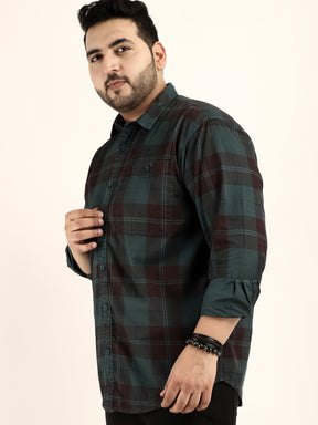 Mini Check Teal Full Sleeve Plus Size Shirt