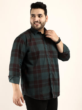 Mini Check Teal Full Sleeve Plus Size Shirt