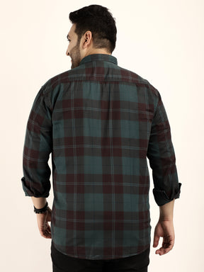 Mini Check Teal Full Sleeve Plus Size Shirt