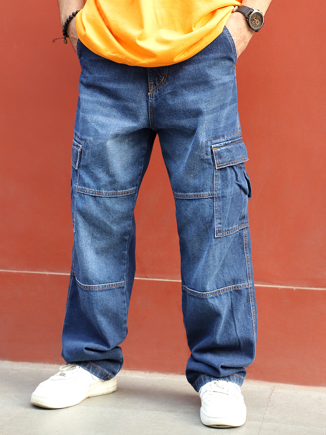 Noir Yale Blue Baggy Fit Denim Cargo