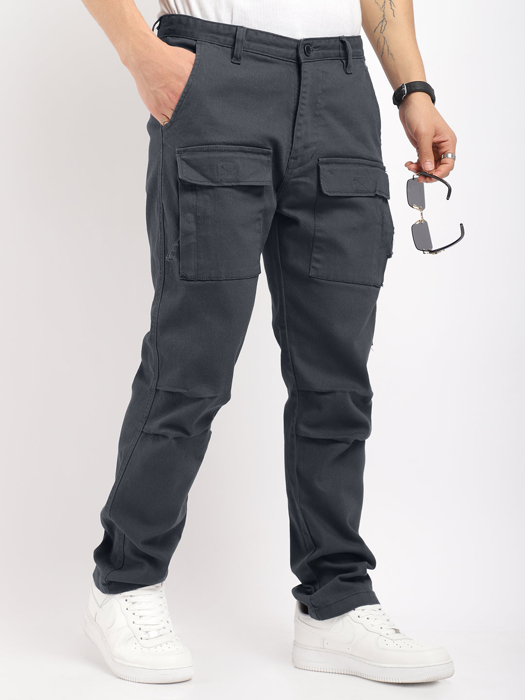 Riverside Ash Grey Cotton Plus Size Cargo