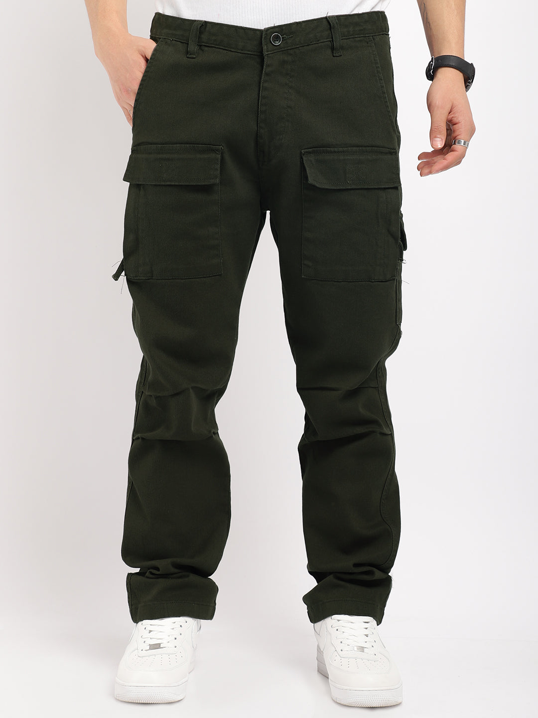 Riverside Dark Olive Green Cotton Plus Size Cargo