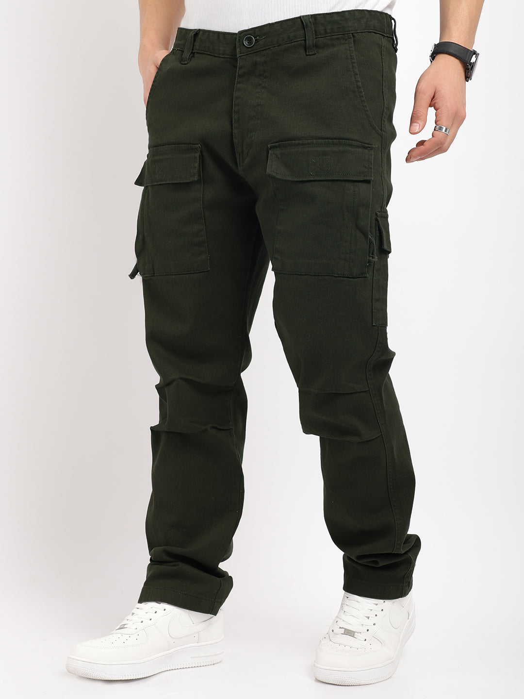 Riverside Dark Olive Green Cotton Plus Size Cargo