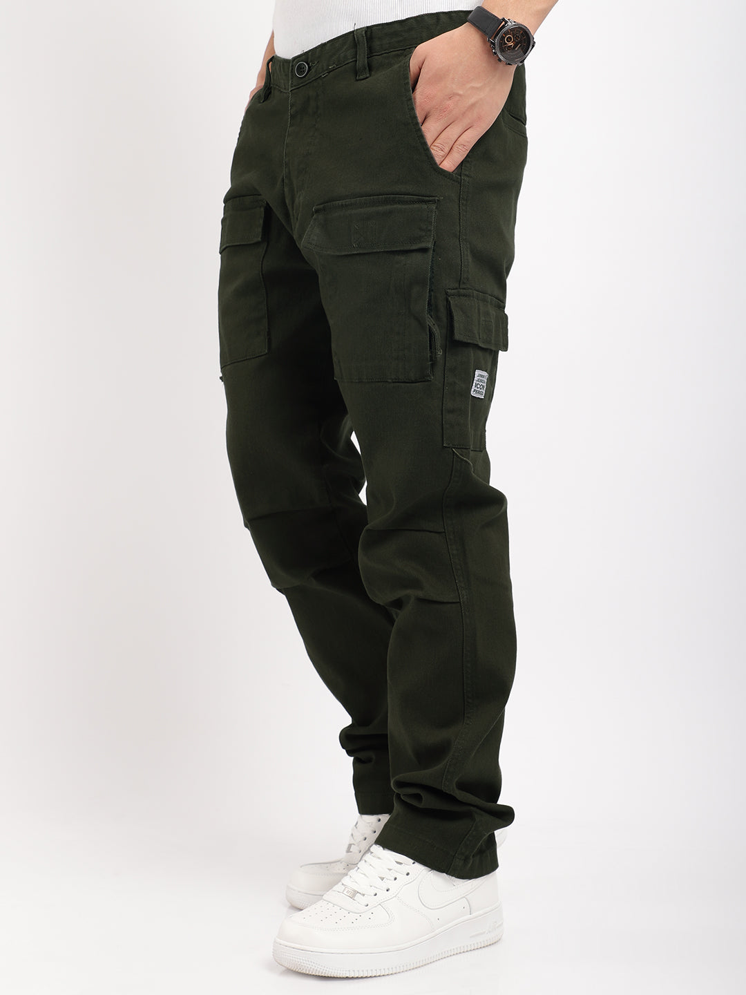 Riverside Dark Olive Green Cotton Plus Size Cargo