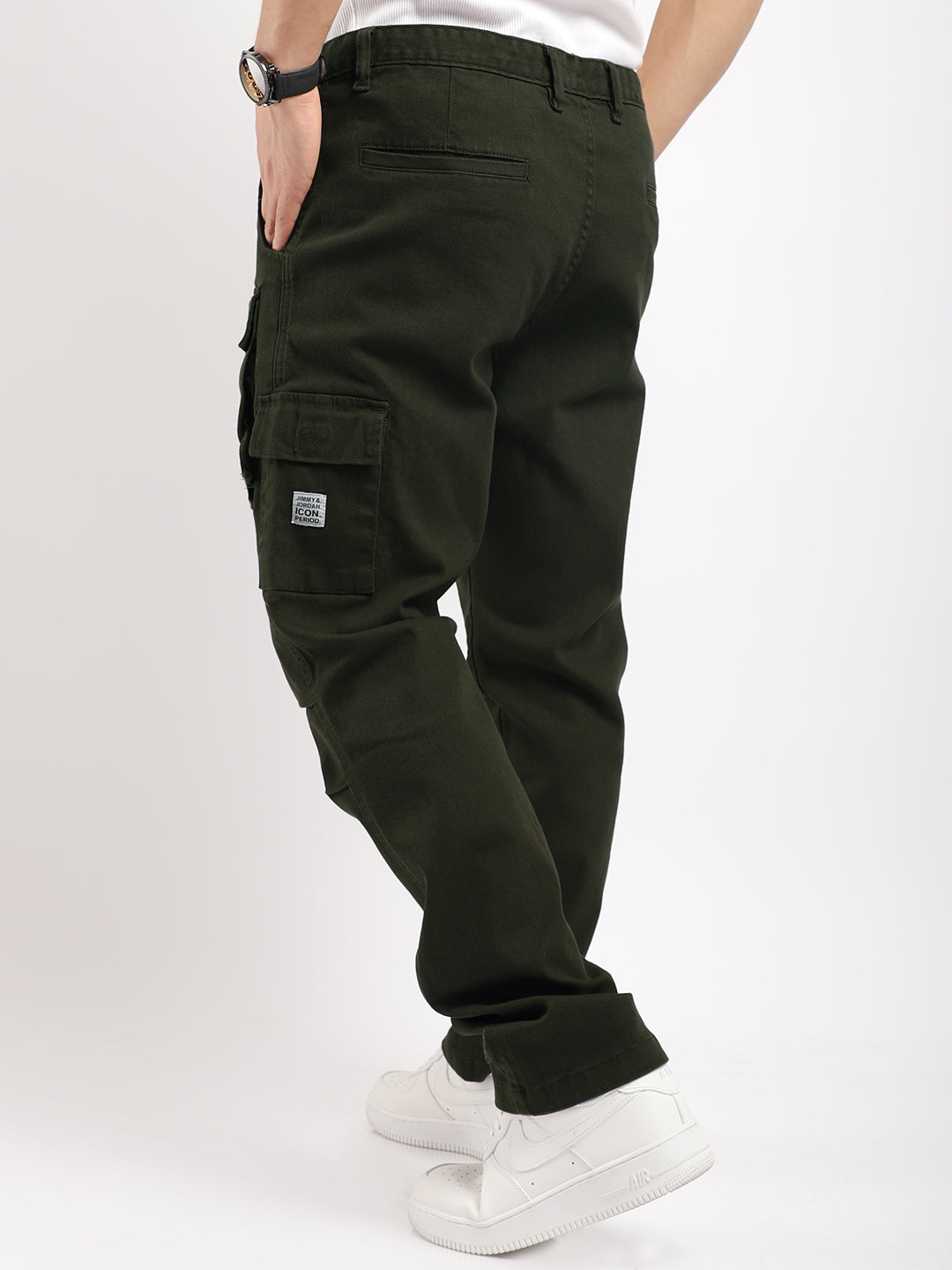 Riverside Dark Olive Green Cotton Plus Size Cargo