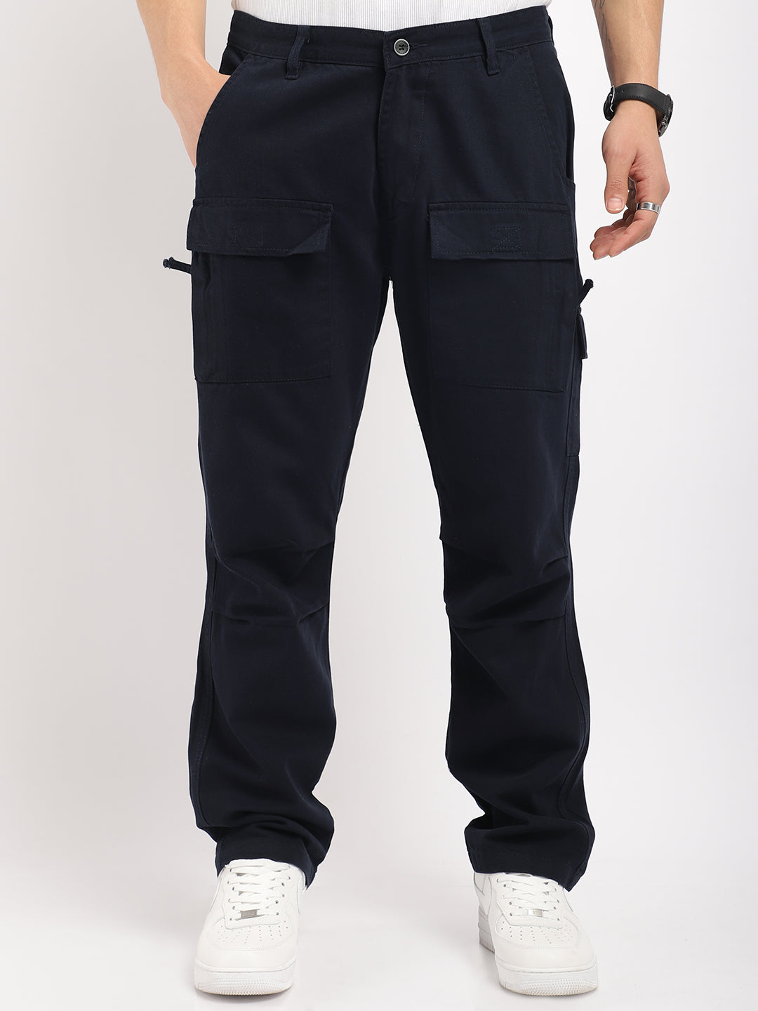 Riverside Navy Blue Cotton Plus Size Cargo