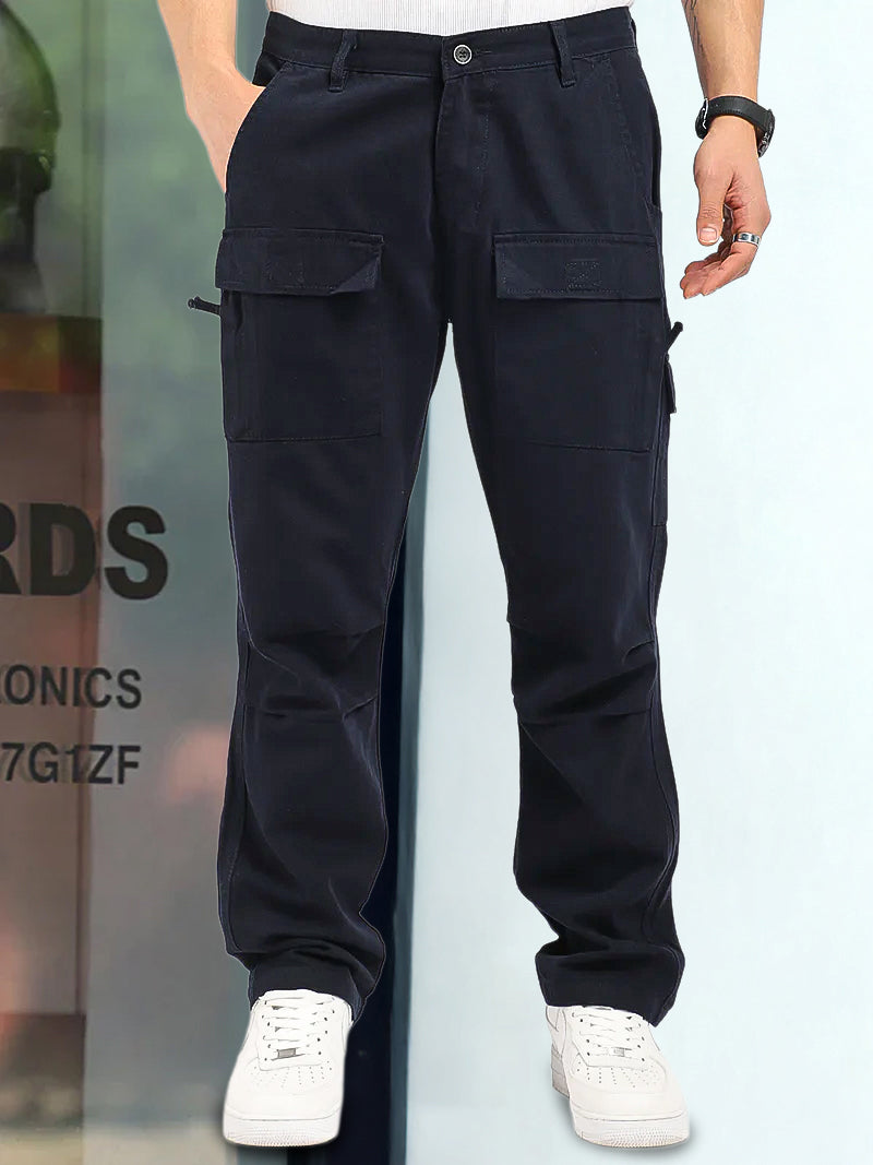 Riverside Navy Blue Cotton Plus Size Cargo
