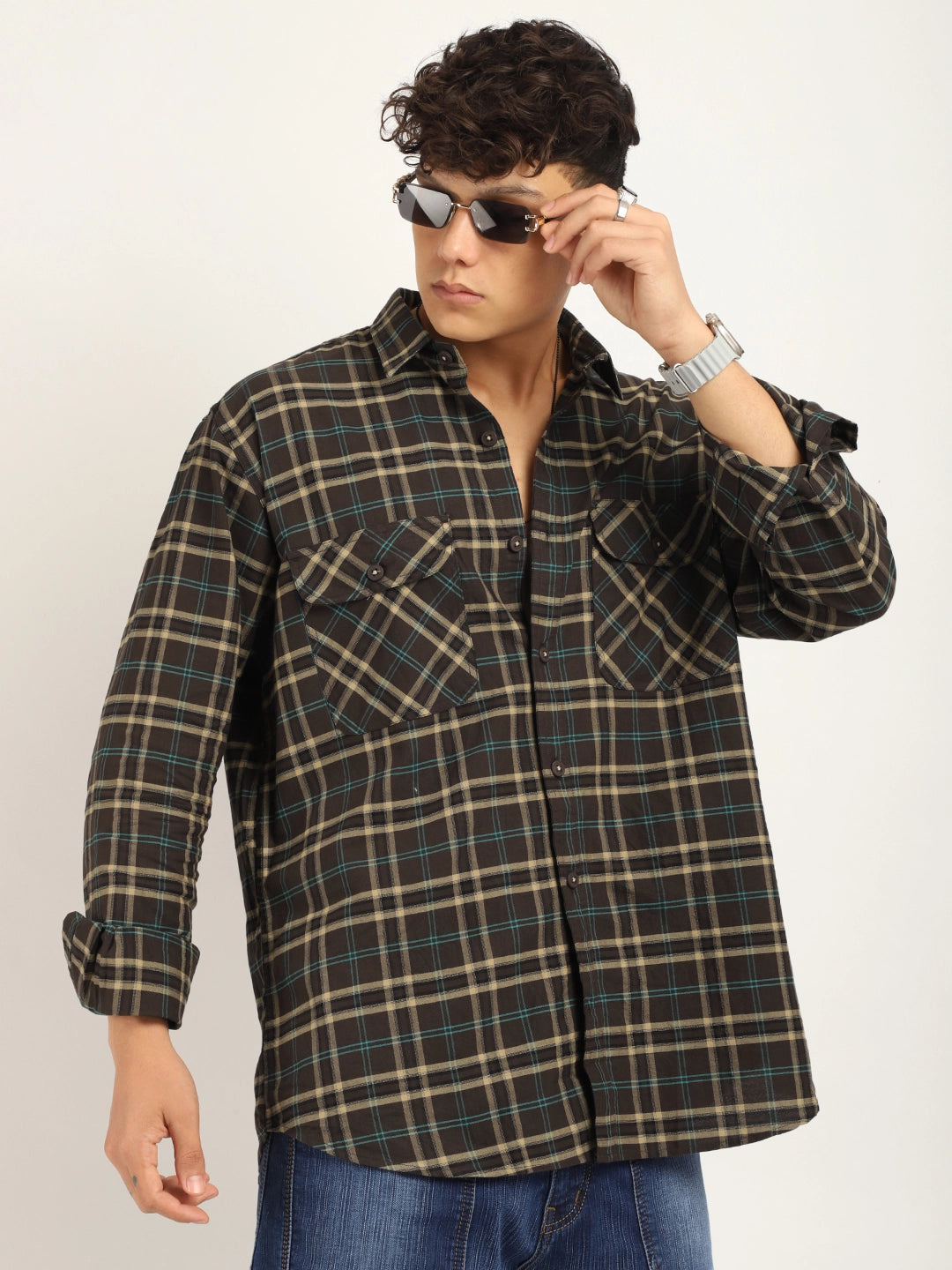 Fabric Gaston Check Brown Full Sleeve Shirt