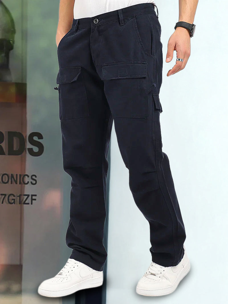 Riverside Navy Blue Cotton Plus Size Cargo