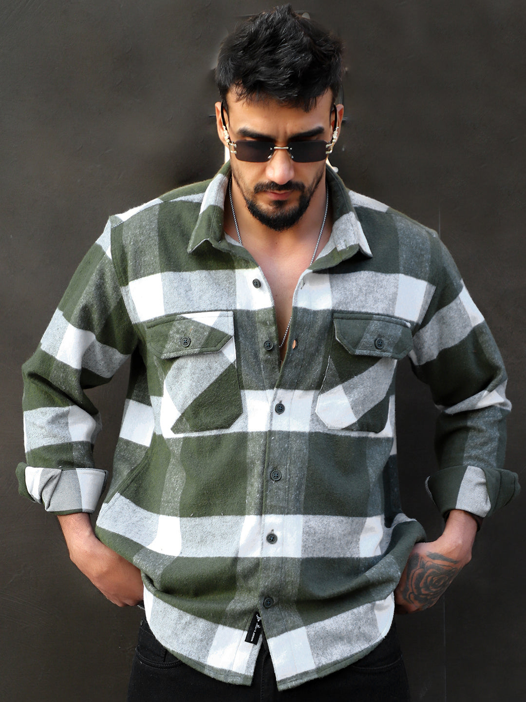 Frame Theory Olive Check Shirt