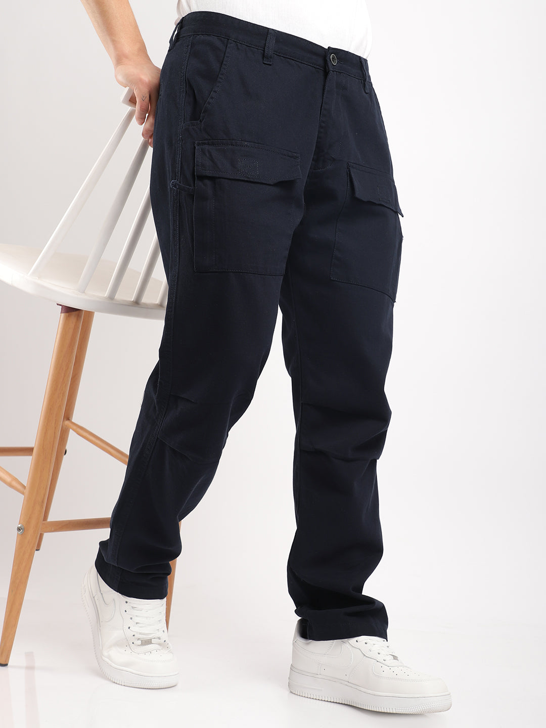 Riverside Navy Blue Cotton Plus Size Cargo