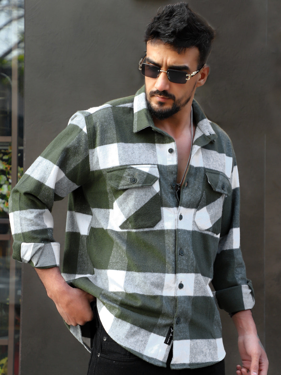 Frame Theory Olive Check Shirt