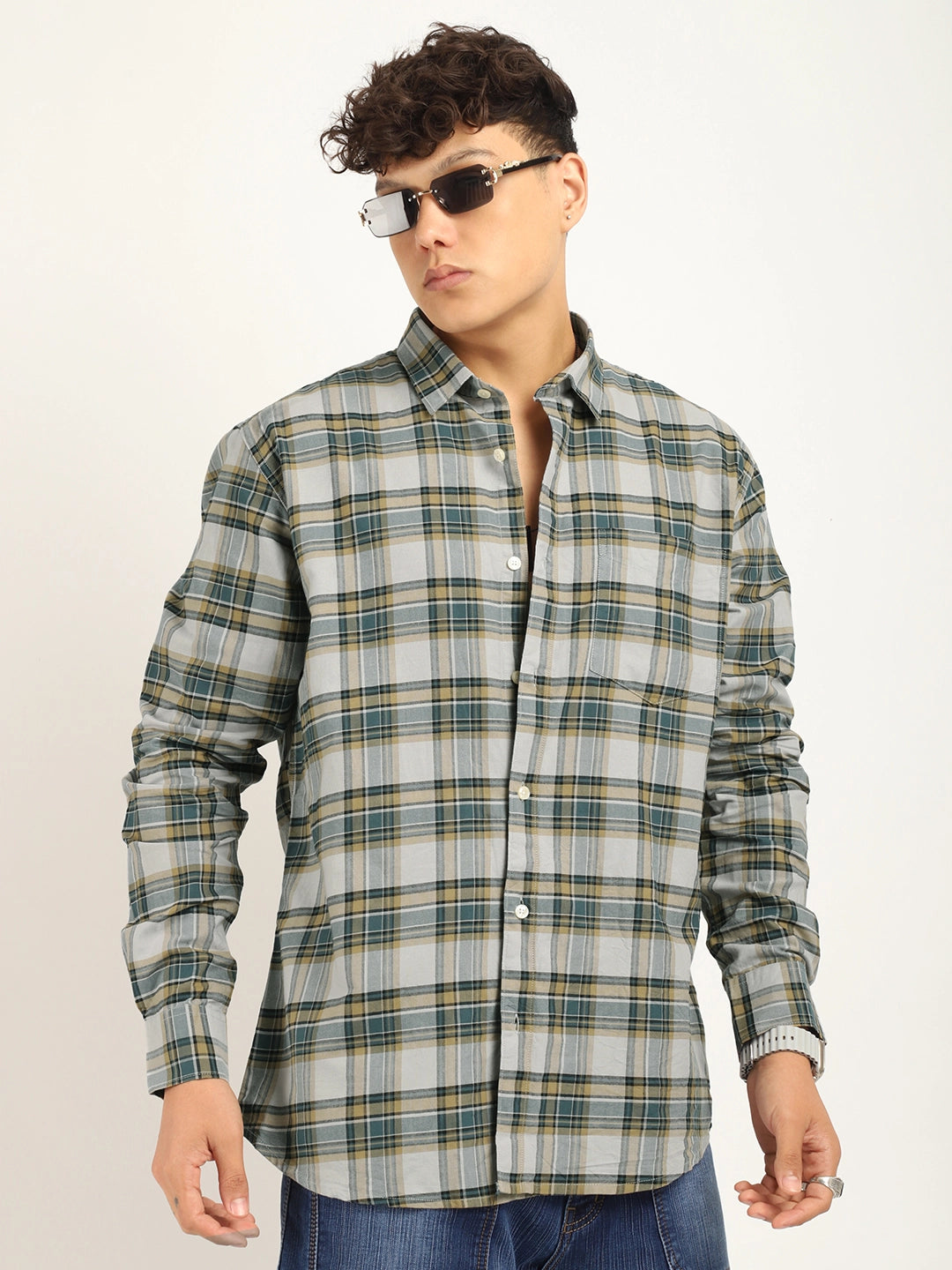 Fabric Eric Check Grey Full Sleeve Shirt