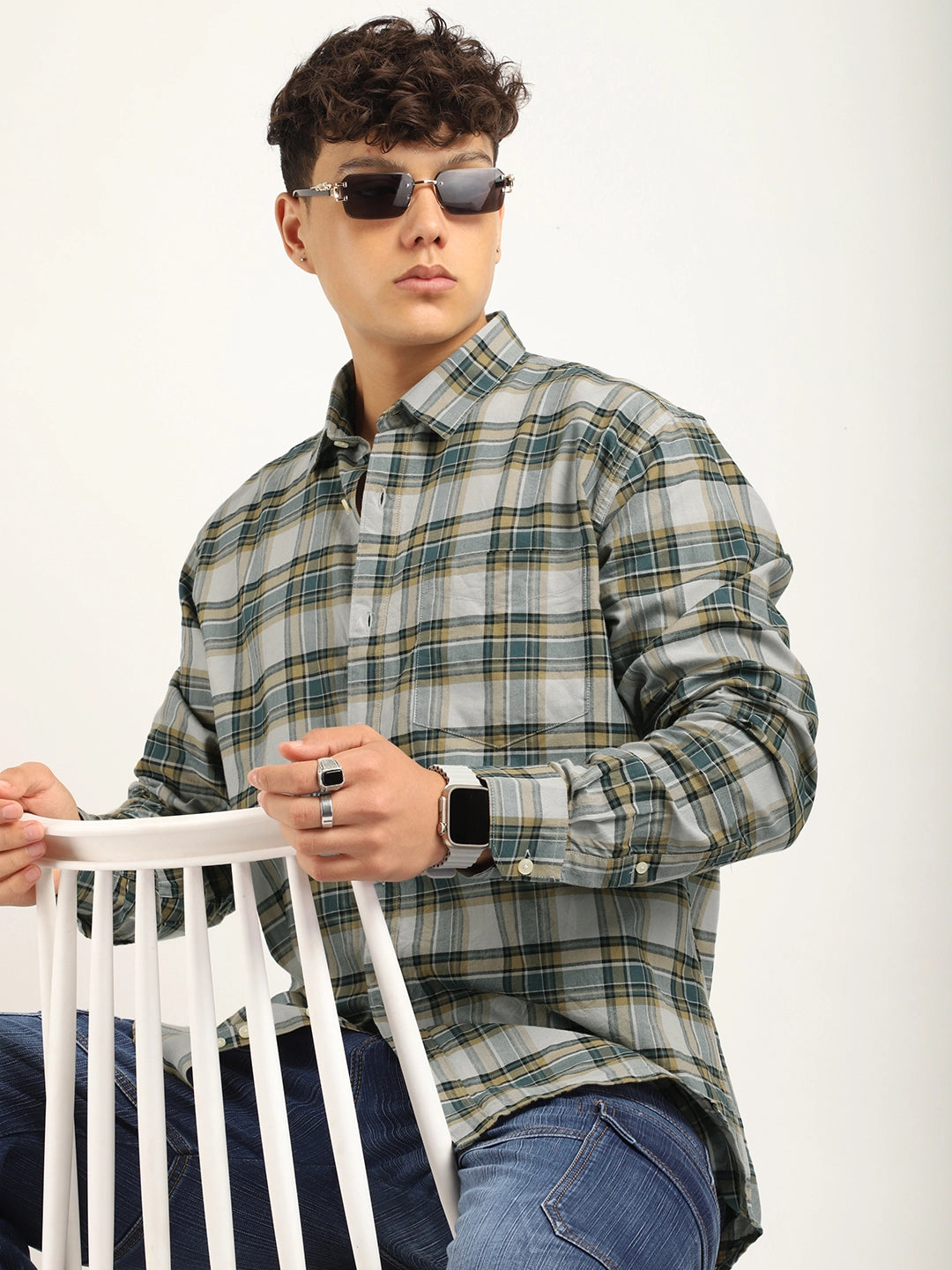 Fabric Eric Check Grey Full Sleeve Shirt