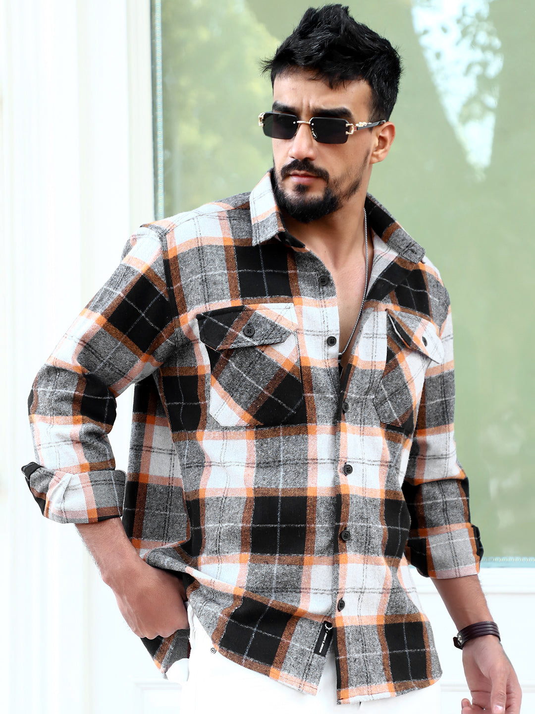 Daytona Dim Orange Check Full Sleeve Shirt