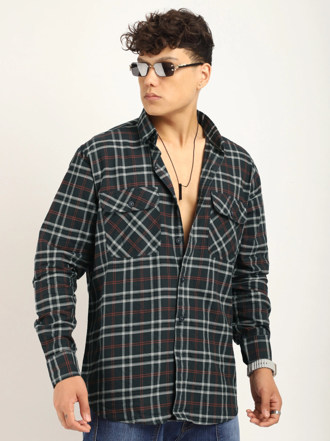 Fabric Gaston Check Dark Grey Full Sleeve Shirt