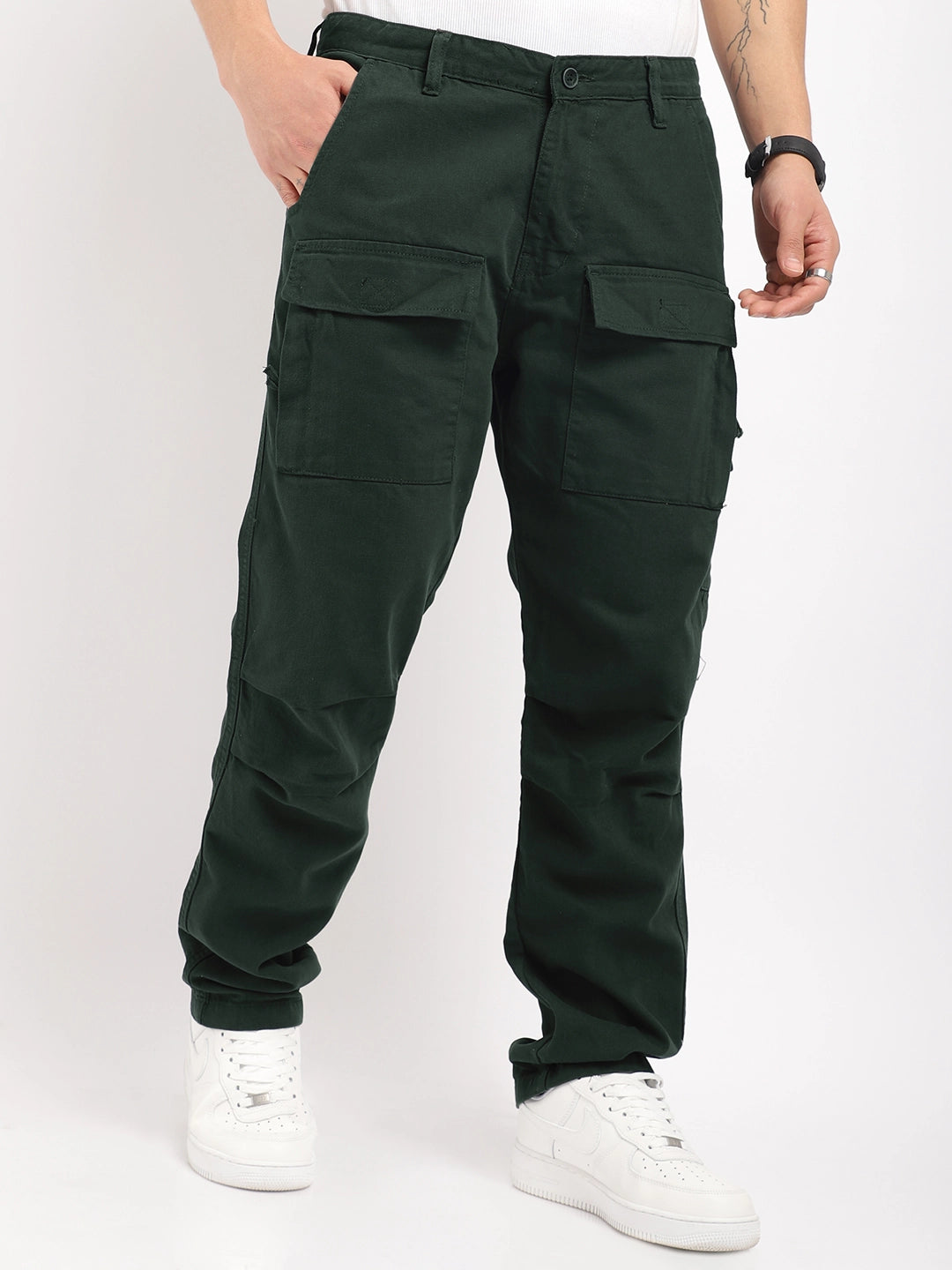 Riverside Dark Green Cotton Plus Size Cargo