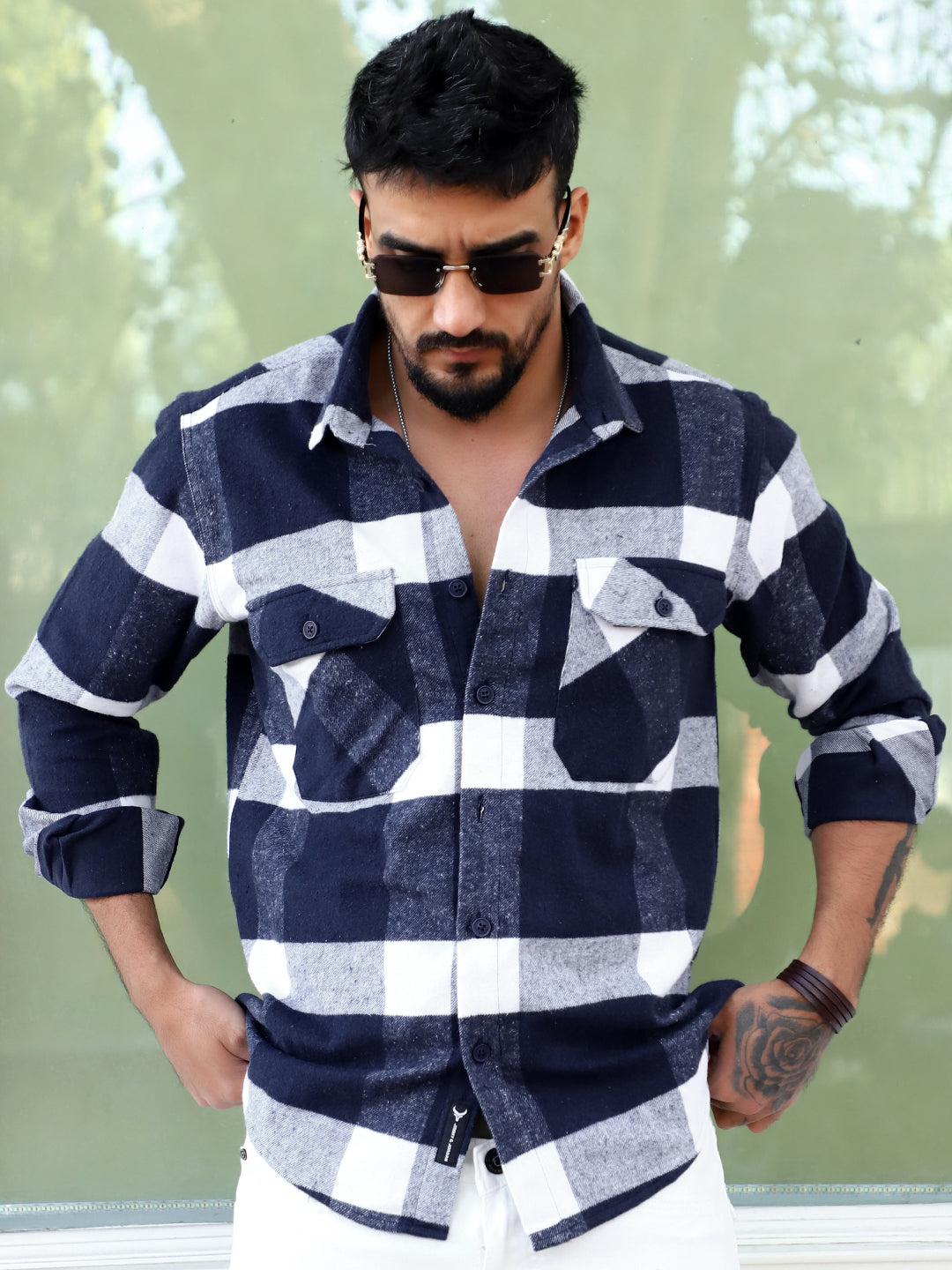 Frame Theory Navy Blue Check Shirt