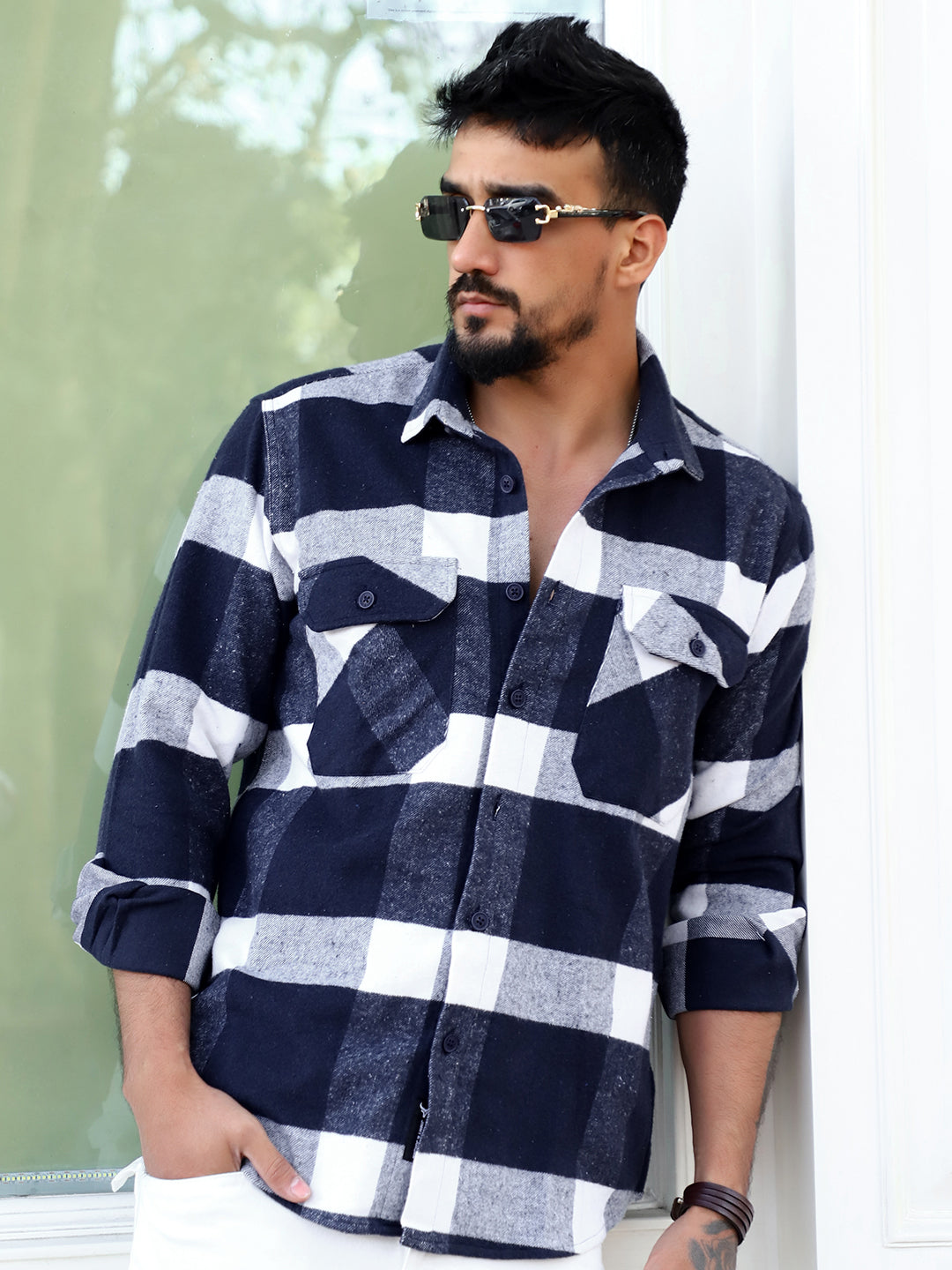 Frame Theory Navy Blue Check Shirt